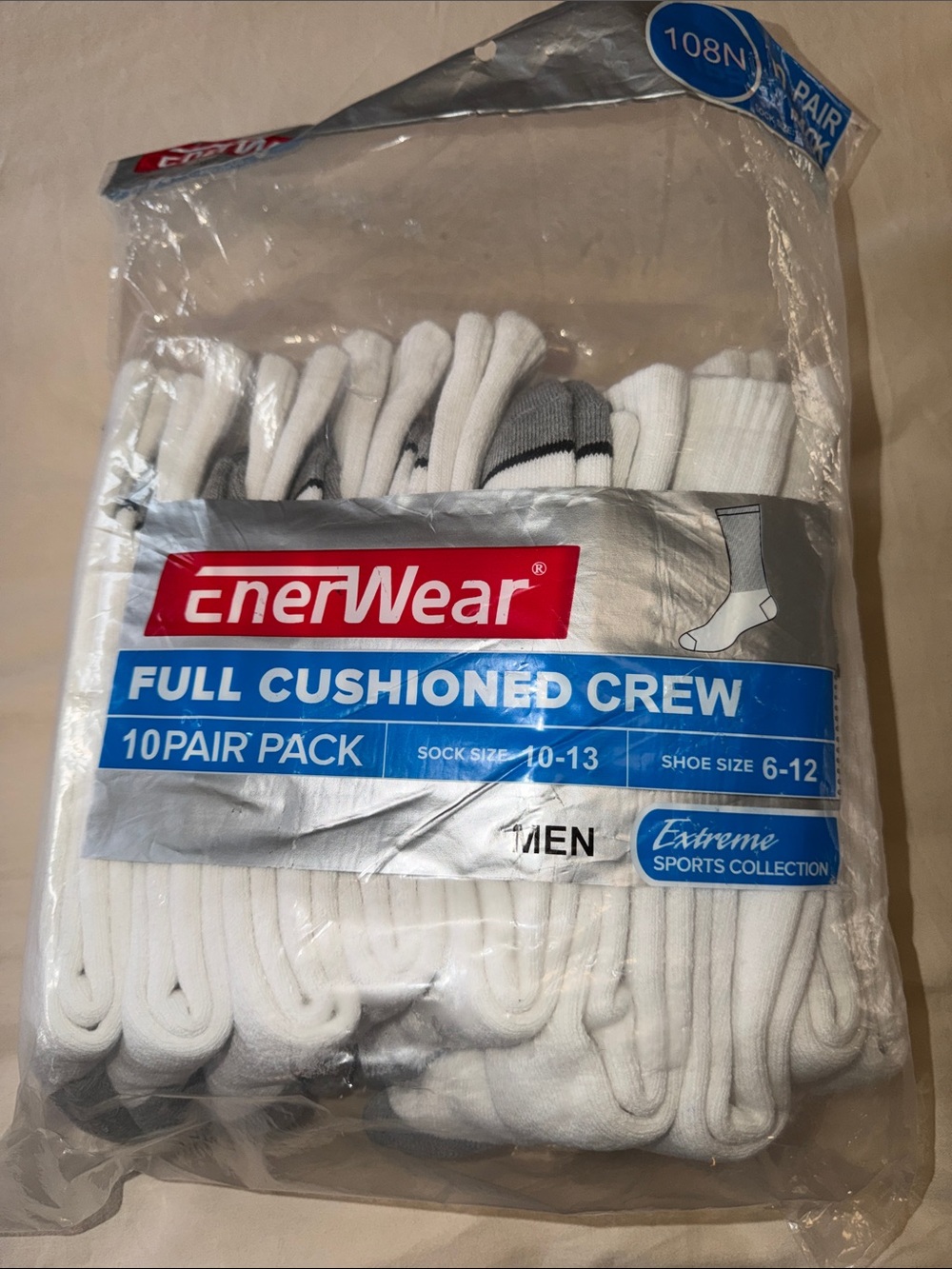 Men’s Full Cushioned Crew Socks - White (9 Pair)